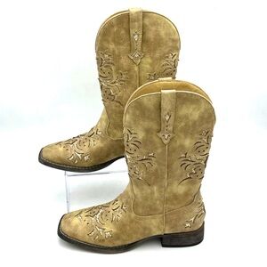 Roper Western Boots Kennedy Square Toe Womens Size 10.5 Tan 09-021-1903-1656